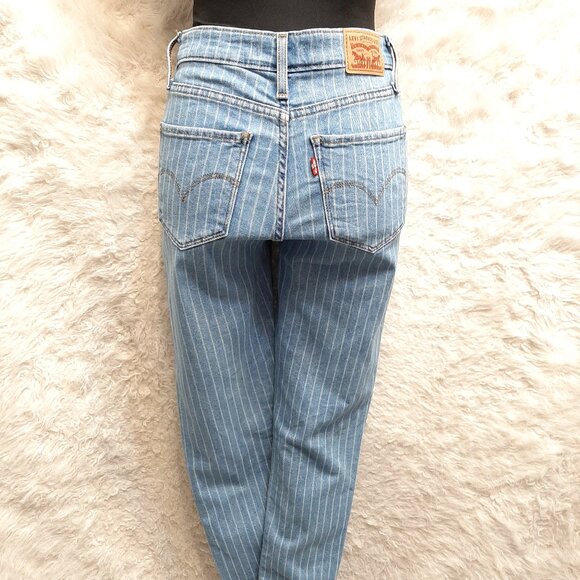 Levi's 721 Woman's Blue Stripes High Rise Skinny Denim Jeans Size: 26 - Picture 2 of 10